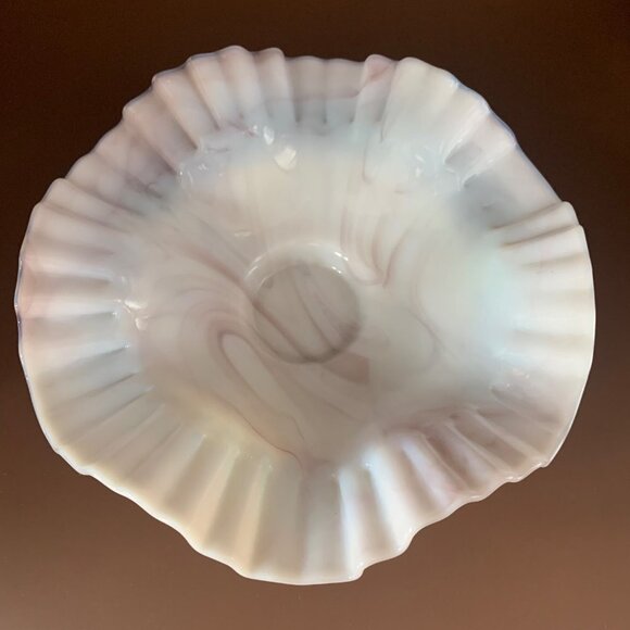 Vintage Fenton Brown and White Slag Milk Glass Hobnail Ruffled Bowl RARE - Picture 7 of 7